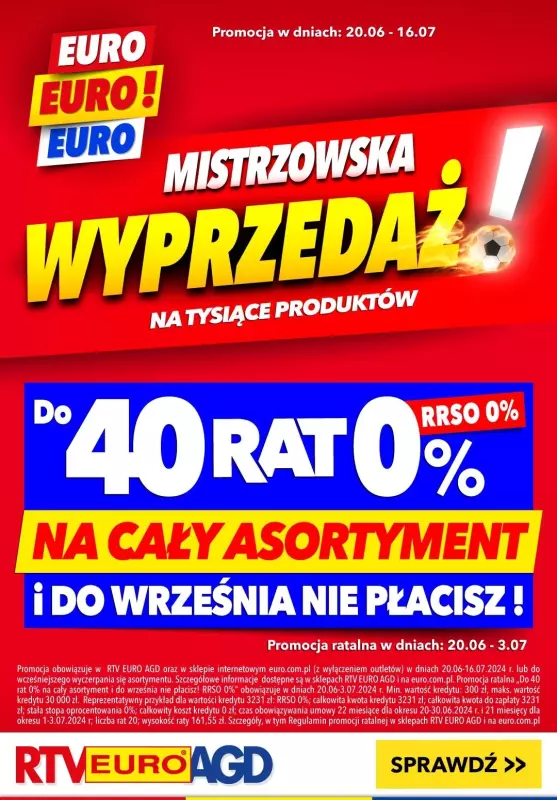 EURO RTV AGD - gazetka promocyjna Mistrzowska WYPRZEDAŻ! od czwartku 20.06 do wtorku 16.07
