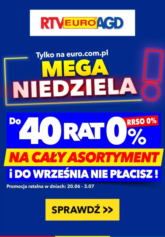 EURO RTV AGD - gazetka promocyjna MEGA NIEDZIELA! od soboty 22.06 do niedzieli 23.06