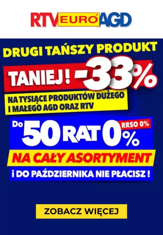 EURO RTV AGD - gazetka promocyjna -33% na drugi tańszy produkt AGD lub RTV od piątku 12.07 do czwartku 25.07