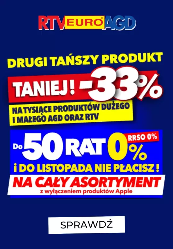 EURO RTV AGD - gazetka promocyjna -33% na drugi tańszy produkt AGD lub RTV od wtorku 13.08 do wtorku 27.08