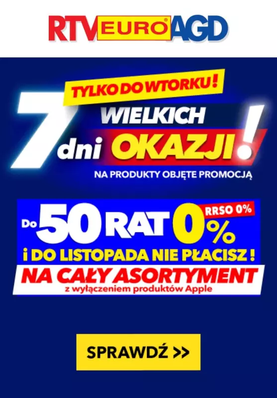 EURO RTV AGD - gazetka promocyjna 7 dni wielkich okazji! od środy 14.08 do wtorku 20.08