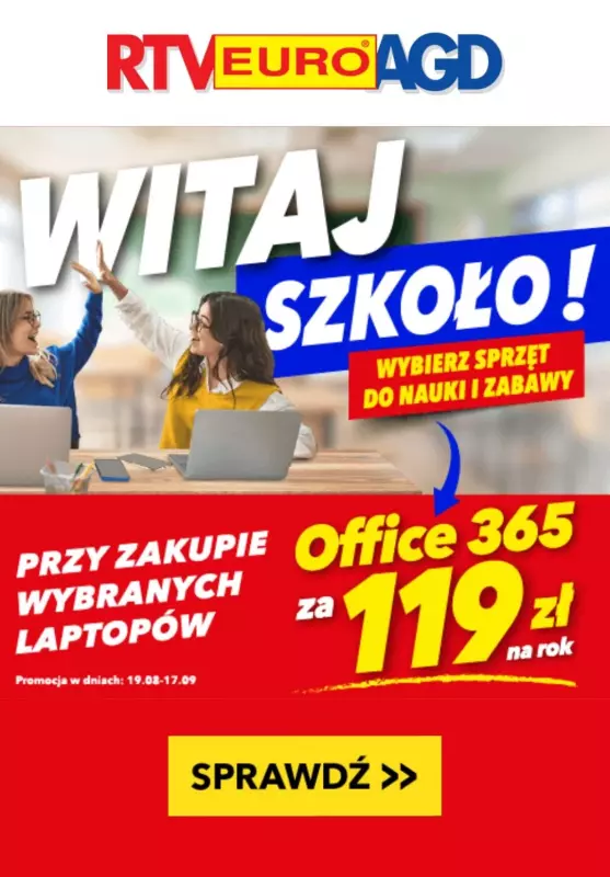 EURO RTV AGD - gazetka promocyjna 119 zł za Office 365 przy zakupie laptopa od czwartku 22.08 do wtorku 17.09