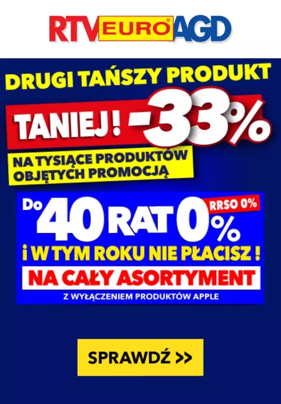 EURO RTV AGD - gazetka promocyjna -33% na drugi tańszy produkt AGD lub RTV od piątku 30.08 do środy 11.09