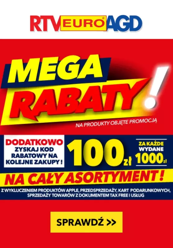 EURO RTV AGD - gazetka promocyjna 100 zł za każde wydane 1000 zł od czwartku 12.09 do poniedziałku 30.09