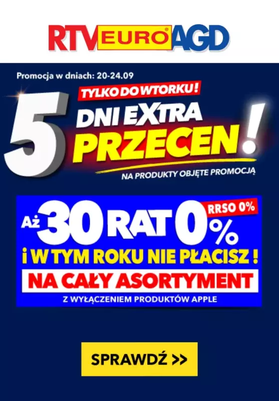 EURO RTV AGD - gazetka promocyjna 5 dni extra przecen! od piątku 20.09 do wtorku 24.09