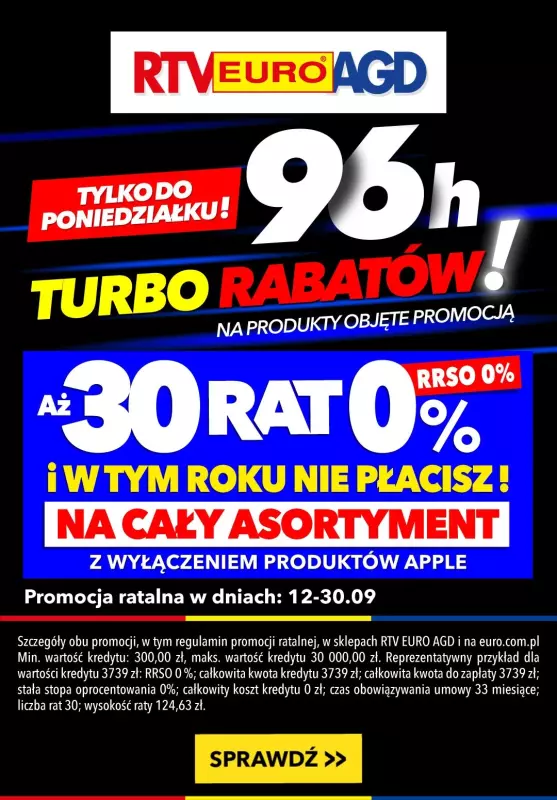 EURO RTV AGD - gazetka promocyjna 96H TURBO RABATÓW! od piątku 27.09 do poniedziałku 30.09