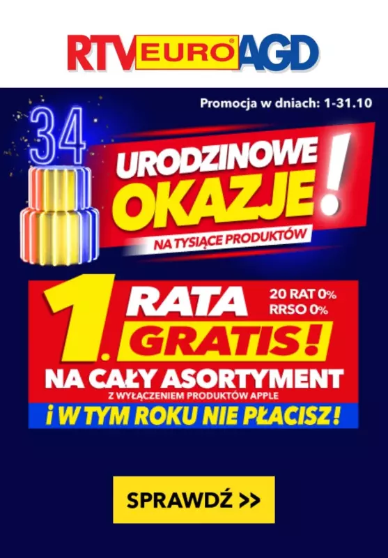 EURO RTV AGD - gazetka promocyjna Urodzinowe okazje! od wtorku 01.10 do czwartku 31.10