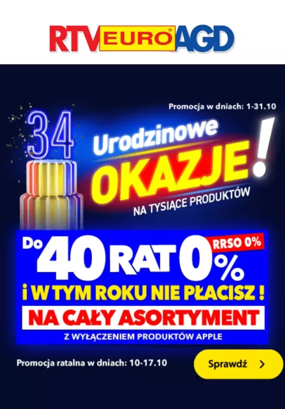 EURO RTV AGD - gazetka promocyjna Urodzinowe okazje! od piątku 11.10 do czwartku 31.10