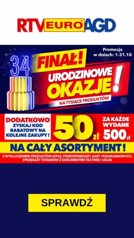 EURO RTV AGD - gazetka promocyjna Finał! Urodzinowe okazje! od piątku 18.10 do czwartku 31.10