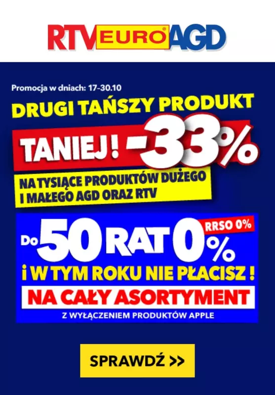 EURO RTV AGD - gazetka promocyjna -33% na drugi tańszy produkt AGD lub RTV  