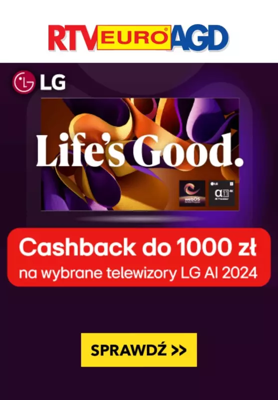 EURO RTV AGD - gazetka promocyjna Cashback do 1000 zł na wybrane telewizory LG od wtorku 29.10 do niedzieli 03.11