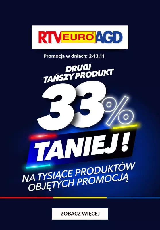 EURO RTV AGD - gazetka promocyjna -33% na drugi tańszy produkt od soboty 02.11 do środy 13.11