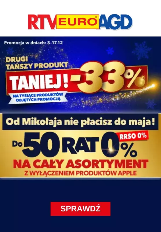 EURO RTV AGD - gazetka promocyjna -33% na drugi tańszy produkt AGD lub RTV od piątku 06.12 do wtorku 17.12