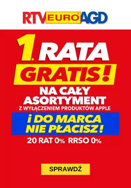 EURO RTV AGD - gazetka promocyjna 1 rata GRATIS na cały asortyment od środy 18.12 do wtorku 31.12