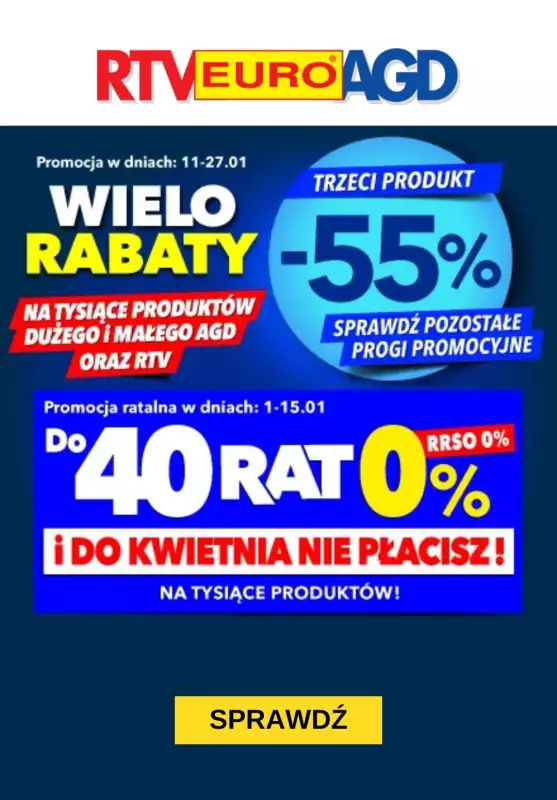 RTV EURO AGD - gazetka promocyjna -55% na trzeci produkt od środy 15.01 do poniedziałku 27.01