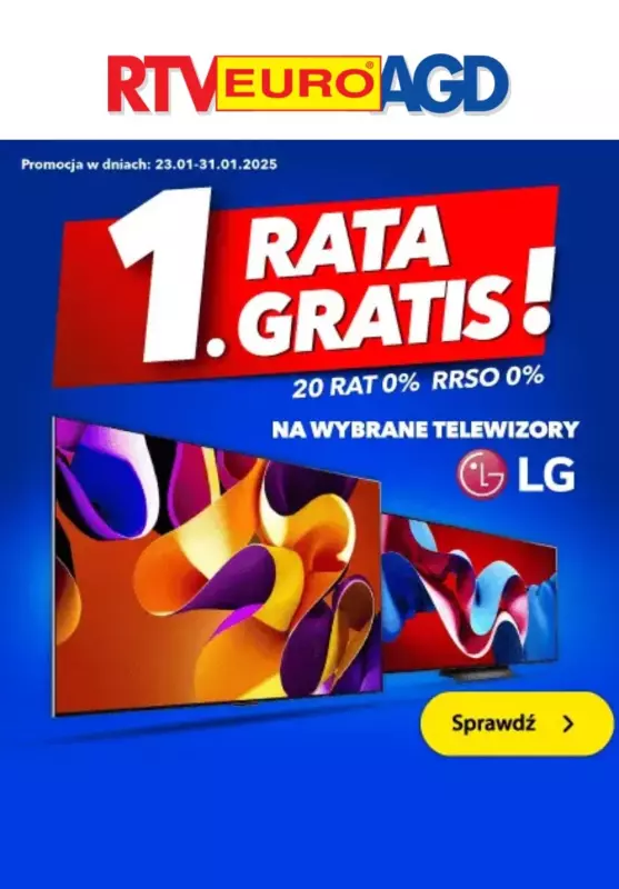 RTV EURO AGD - gazetka promocyjna 1 rata GRATIS na telewizory LG od piątku 24.01 do piątku 31.01