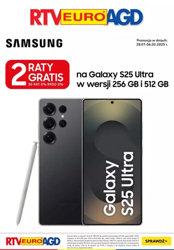 RTV EURO AGD - gazetka promocyjna GRATIS 2 raty na Samsung Galaxy S25 Ultra od wtorku 28.01 do czwartku 06.02