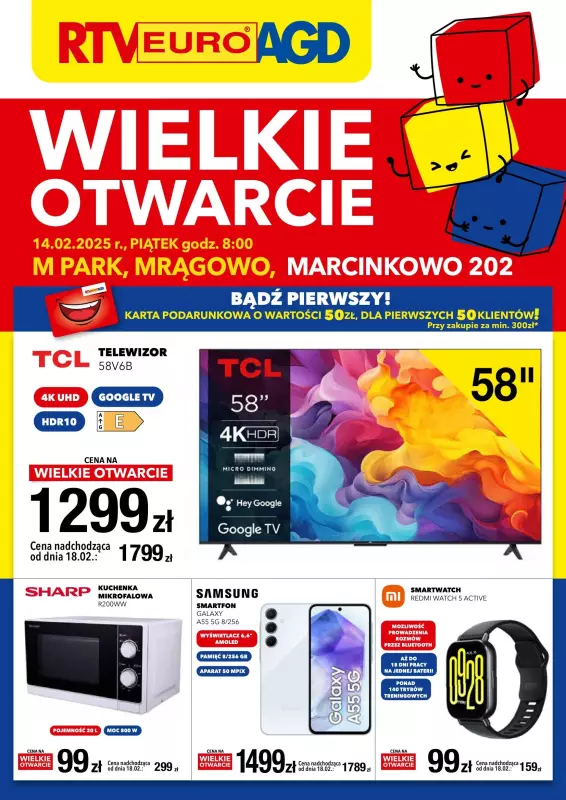 RTV EURO AGD - gazetka promocyjna WIELKIE OTWARCIE!  M Park, Mrągowo od piątku 14.02 do poniedziałku 17.02