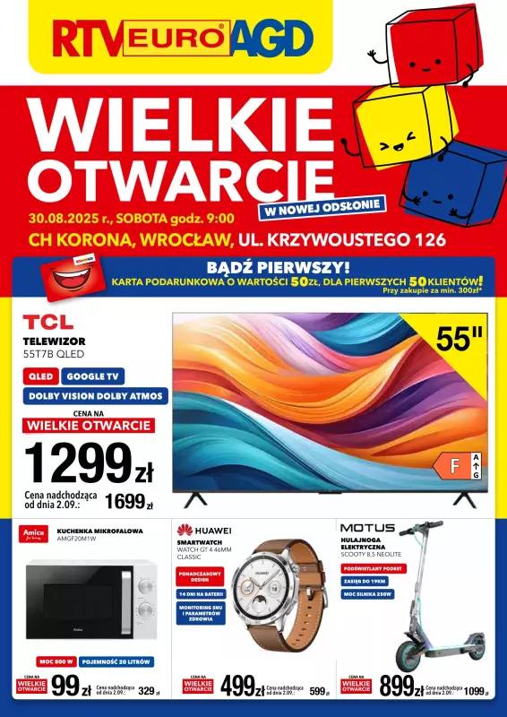 RTV EURO AGD - gazetka promocyjna WIELKIE OTWARCIE! WROCŁAW od soboty 30.08 do poniedziałku 01.09