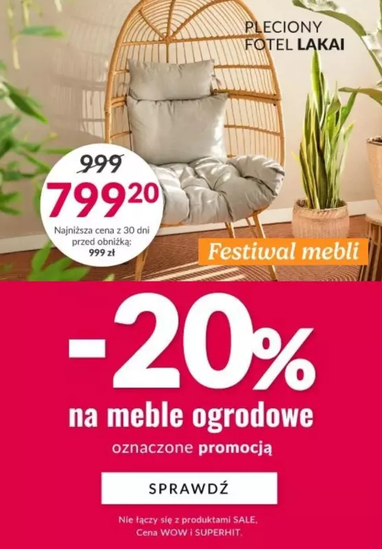 Homla - gazetka promocyjna -20% na MEBLE OGRODOWE od wtorku 02.07 