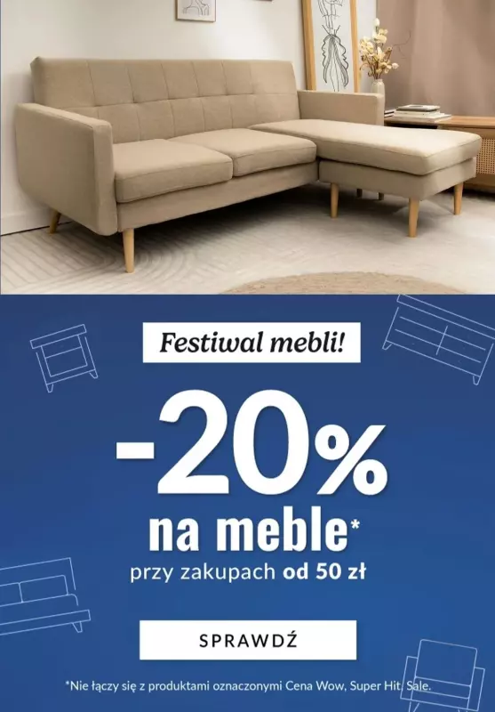 Homla - gazetka promocyjna -20% NA MEBLE przy zakupach od 50 PLN od wtorku 22.10 do środy 30.10