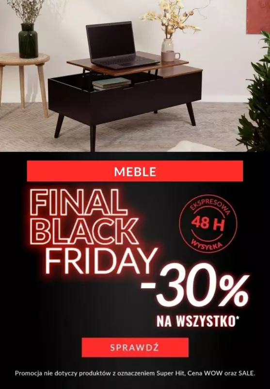 Homla - gazetka promocyjna Wszystkie meble -30% od soboty 30.11 do poniedziałku 02.12