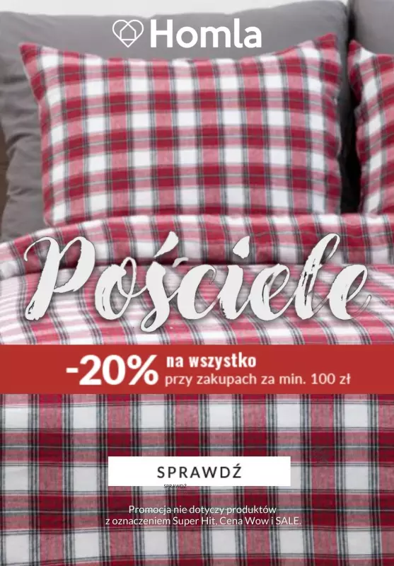 Homla - gazetka promocyjna Pościele | PROMOCJA -20% od 100 zł od środy 11.12 do poniedziałku 23.12