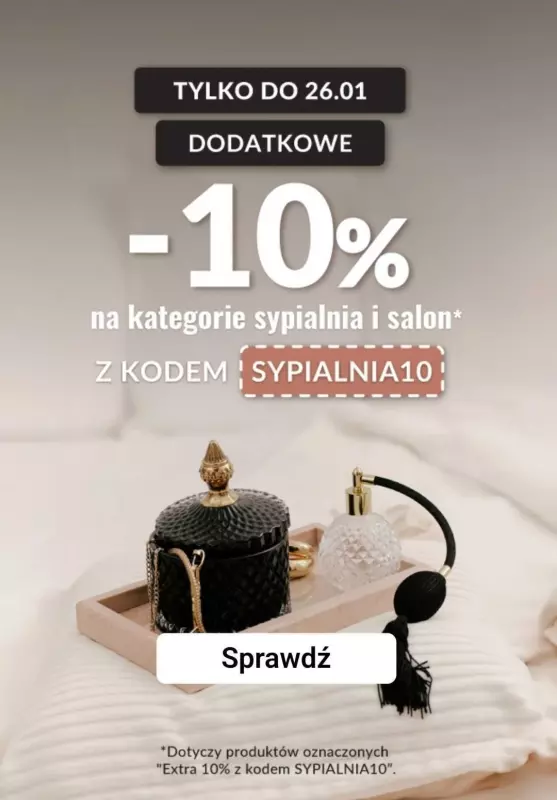 Homla - gazetka promocyjna Extra -10% na SALON i SYPIALNIĘ z kodem od piątku 24.01 do niedzieli 26.01