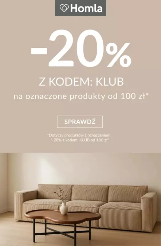 Homla - gazetka promocyjna -20% na wybrane produkty z kodem rabatowym od środy 20.08 