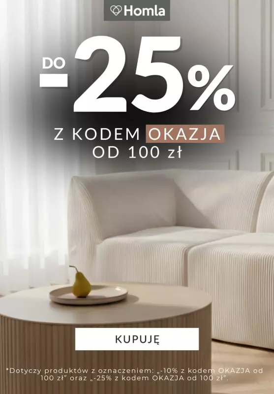Homla - gazetka promocyjna Do -25% z KODEM na wybrane produkty od wtorku 07.10 