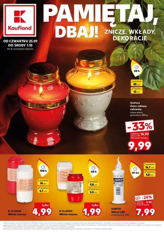 Kaufland - gazetka promocyjna Oferta Kaufland - Znicze od czwartku 25.09 do środy 01.10