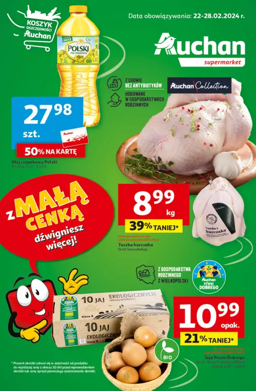 Auchan - gazetka promocyjna Z MAŁĄ CENKĄ dźwigniesz więcej! Supermarket od czwartku 22.02 do środy 28.02