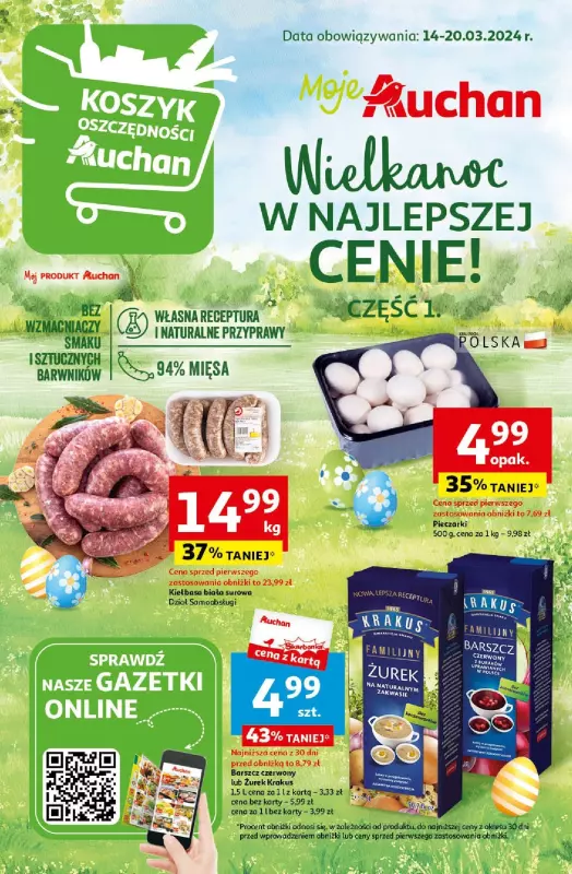 Auchan - gazetka promocyjna Wielkanoc z najlepszej cenie! Część 1. Moje Auchan od czwartku 14.03 do środy 20.03