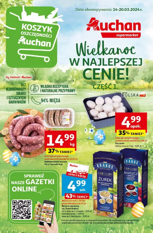 Auchan - gazetka promocyjna Wielkanoc z najlepszej cenie! Część 1. Supermarket od czwartku 14.03 do środy 20.03