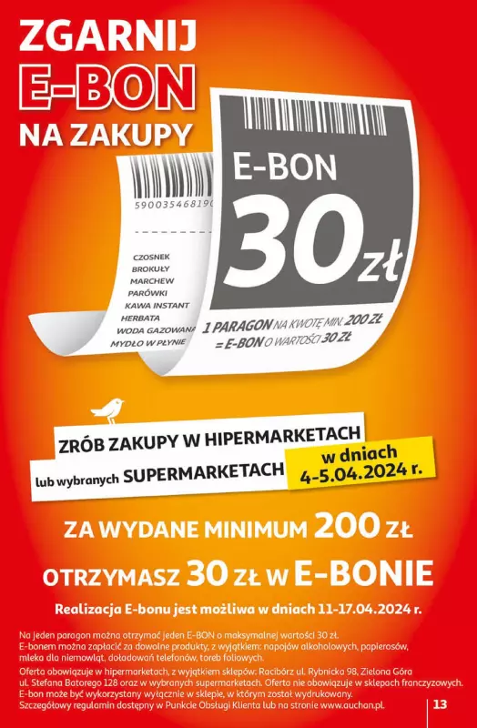Auchan - gazetka promocyjna Gazetka Koszyk Oszczędności Hipermarket od czwartku 04.04 do środy 10.04 - strona 13