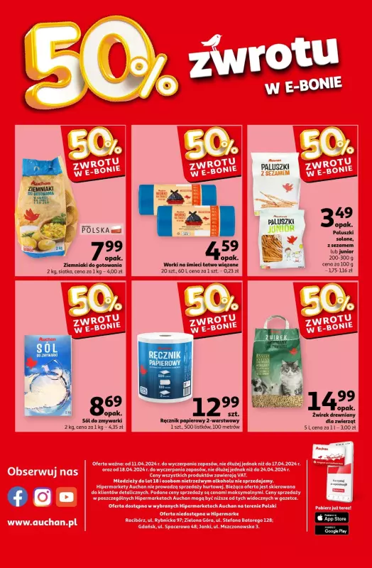 Auchan - gazetka promocyjna 50% zwrotu w e-bonie 11-17.04 Hipermarket od czwartku 11.04 do środy 17.04 - strona 2