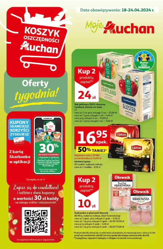 Auchan - gazetka promocyjna Oferty tygodnia! Moje Auchan od czwartku 18.04 do środy 24.04