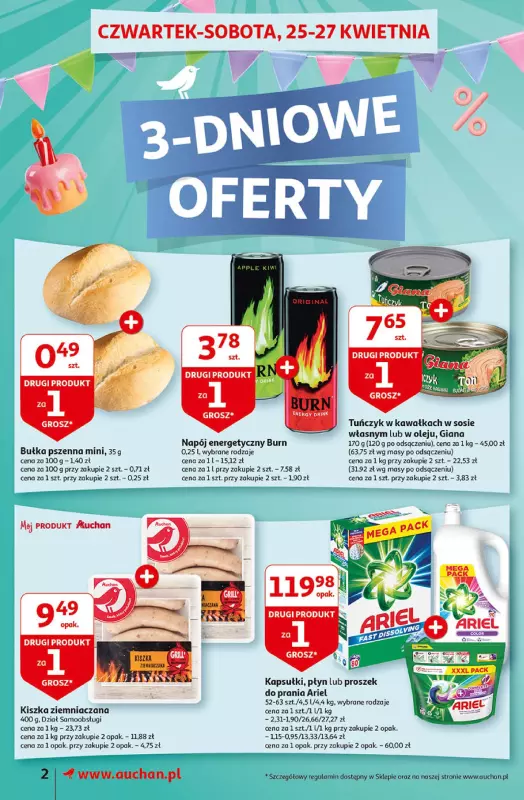 Auchan - gazetka promocyjna Jeszcze taniej na urodziny Supermarket od czwartku 25.04 do wtorku 30.04 - strona 2