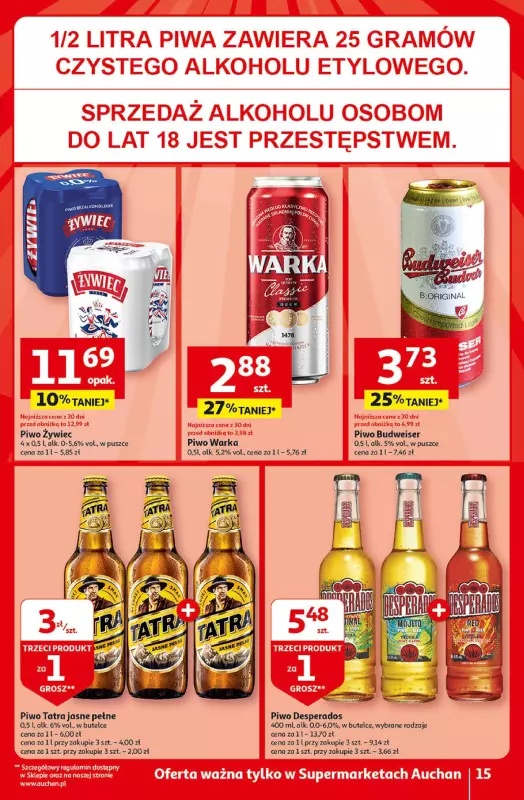 Auchan - gazetka promocyjna Jeszcze taniej na urodziny Supermarket od czwartku 25.04 do wtorku 30.04 - strona 15