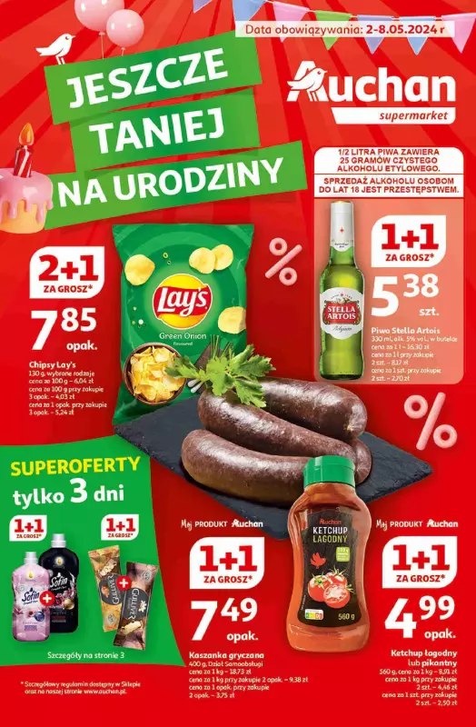 Auchan - gazetka promocyjna Jeszcze taniej na urodziny Supermarket od czwartku 02.05 do środy 08.05