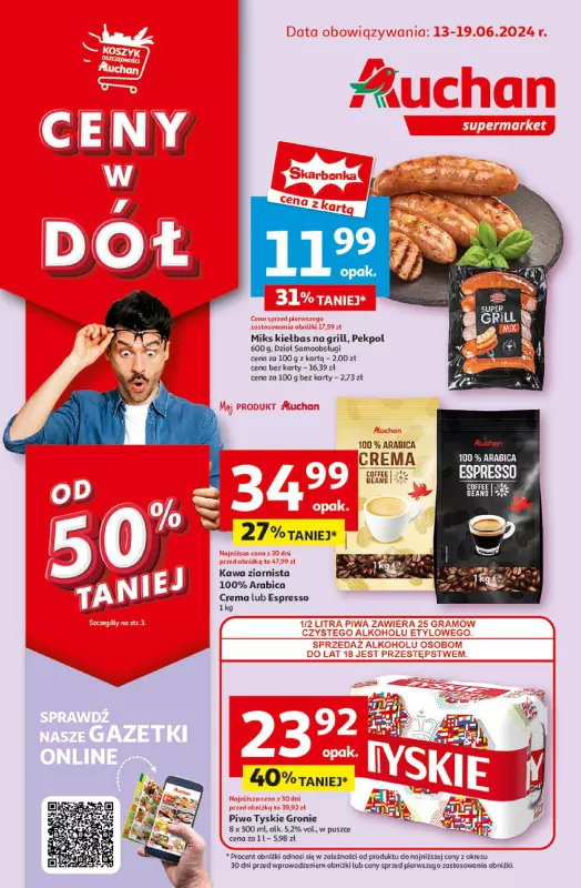 Auchan - gazetka promocyjna CENY W DÓŁ Supermarket od czwartku 13.06 do środy 19.06
