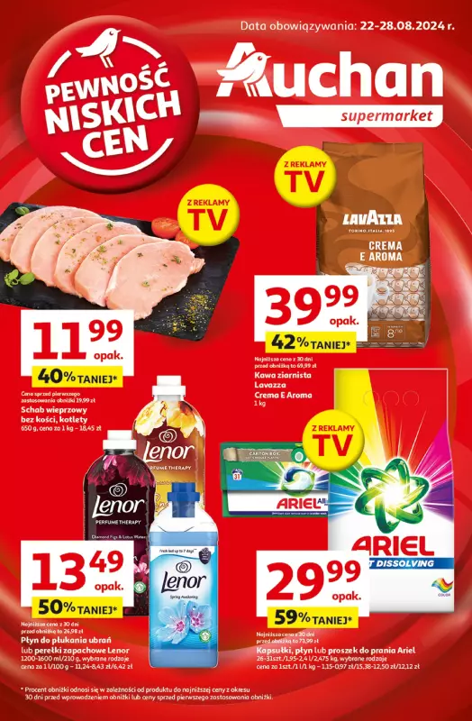 Auchan - gazetka promocyjna Pewność Niskich Cen Supermarket od czwartku 22.08 do środy 28.08