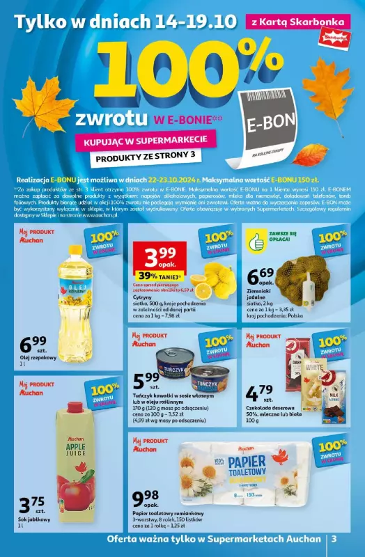 Auchan - gazetka promocyjna Gazetka Pewność Niskich Cen Supermarket Auchan  do środy 23.10 - strona 3