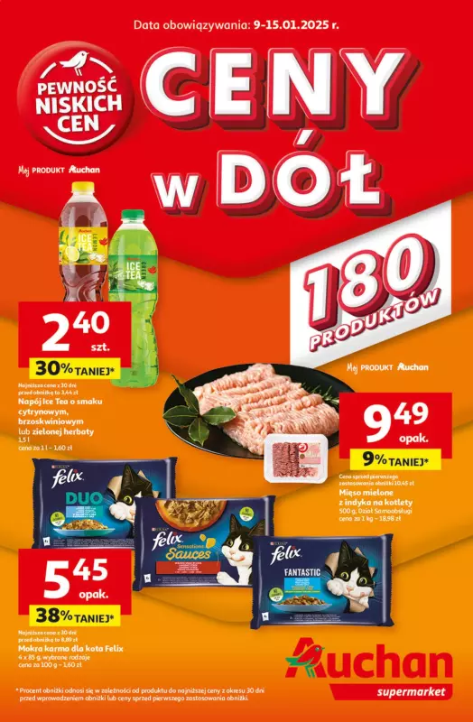 Auchan - gazetka promocyjna Gazetka CENY W DÓŁ Supermarket Auchan  do środy 15.01