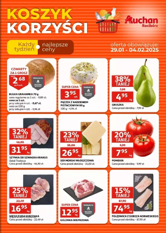 Auchan - gazetka promocyjna Gazetka Racibórz I Koszyk korzyści od środy 29.01 do wtorku 04.02