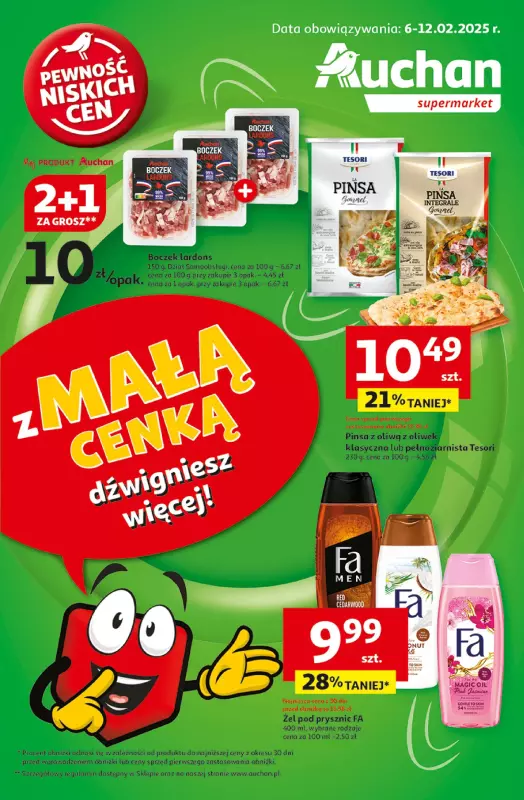 Auchan - gazetka promocyjna Gazetka z MAŁĄ CENKĄ dźwigniesz więcej! Supermarket Auchan od czwartku 06.02 do środy 12.02