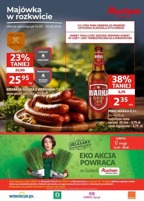 Auchan - gazetka promocyjna Gazetka Zielona Góra I Majówka w rozkwicie od środy 14.05 do wtorku 20.05