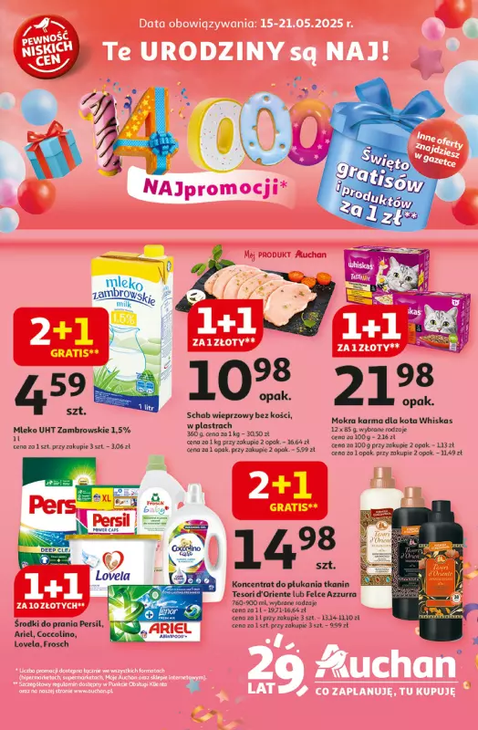 Auchan - gazetka promocyjna Te URODZINY są NAJ Hipermarket  do środy 21.05