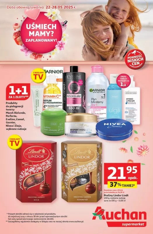 Auchan - gazetka promocyjna Gazetka Uśmiech mamy? Zaplanowany! Supermarket Auchan od czwartku 22.05 do środy 28.05