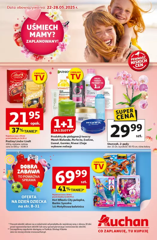 Auchan - gazetka promocyjna Gazetka Uśmiech mamy? Zaplanowany! Hipermarket Auchan od czwartku 22.05 do środy 28.05